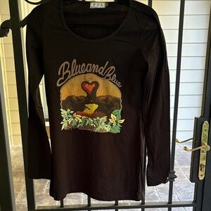 New POL Long Sleeve T shirt  Black Elephants Heart Graphic Small